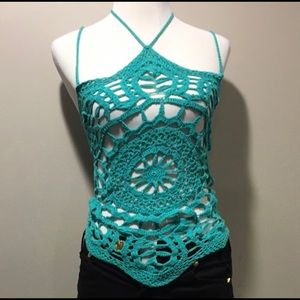 Crochet turquoise top by Guess